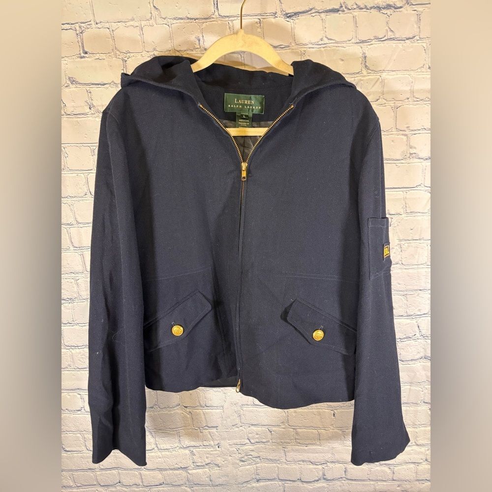 Lauren Ralph Lauren Navy Martinique Wool Utility Minimalist Military Jacket L